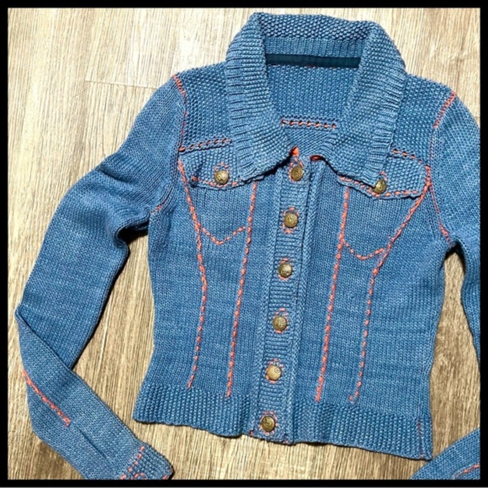 ANTHROPOLOGIE “DENIM JACKET” SWEATER - Picture 2 of 4